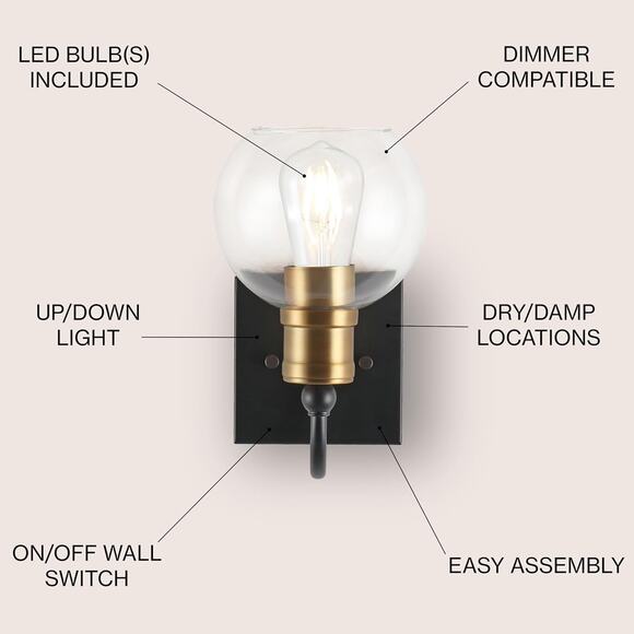 JONATHAN Y Marais Vanity Light Iron Glass Rustic Industrial Bohemian JYL3526A - Picture 6 of 14